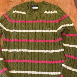 Vineyard Vines Olive and Pink Cable Knit Sweater